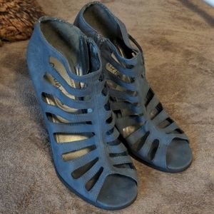 Gray slate caged wedge heels sandals